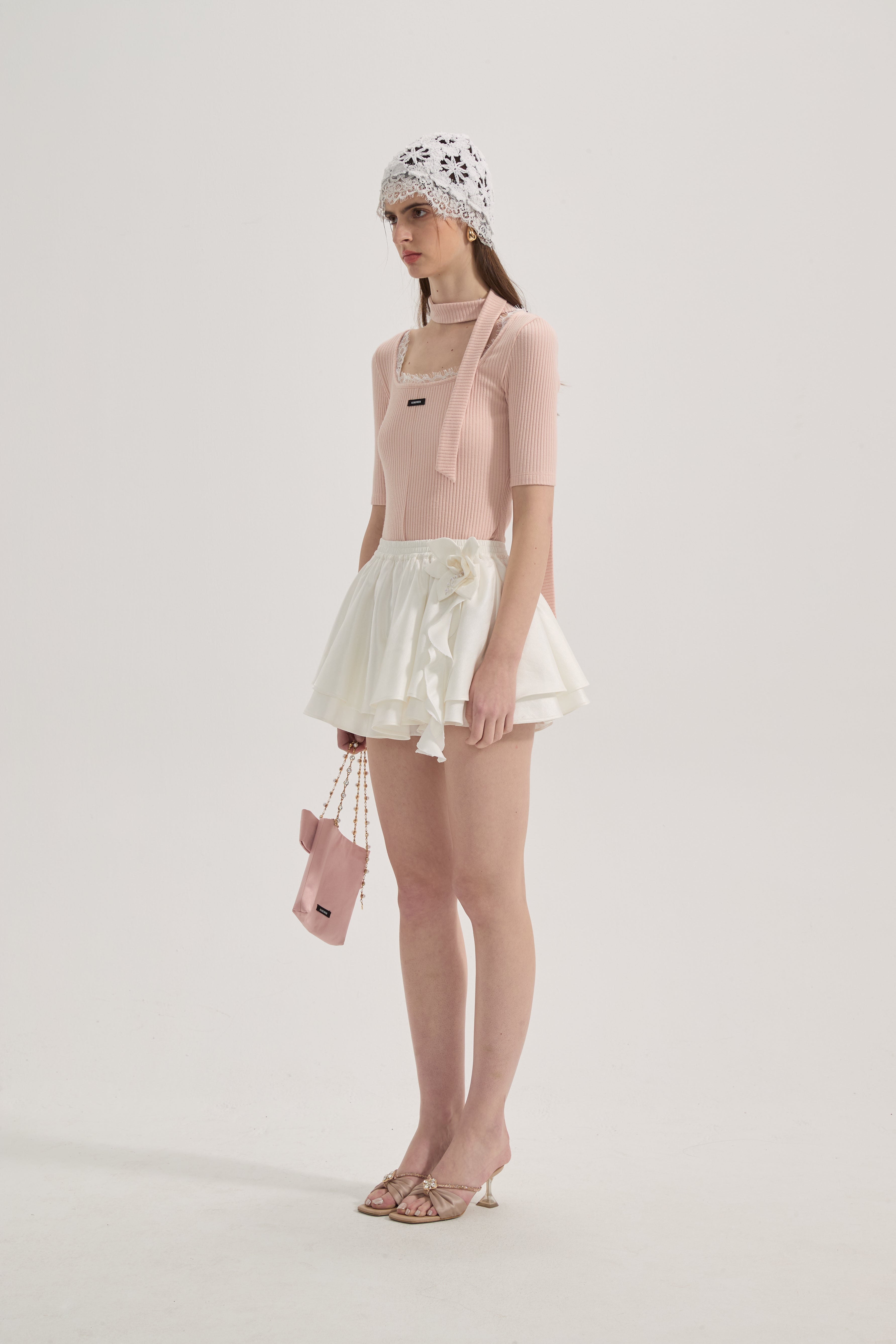 Pink Square-neck Trimmed Top