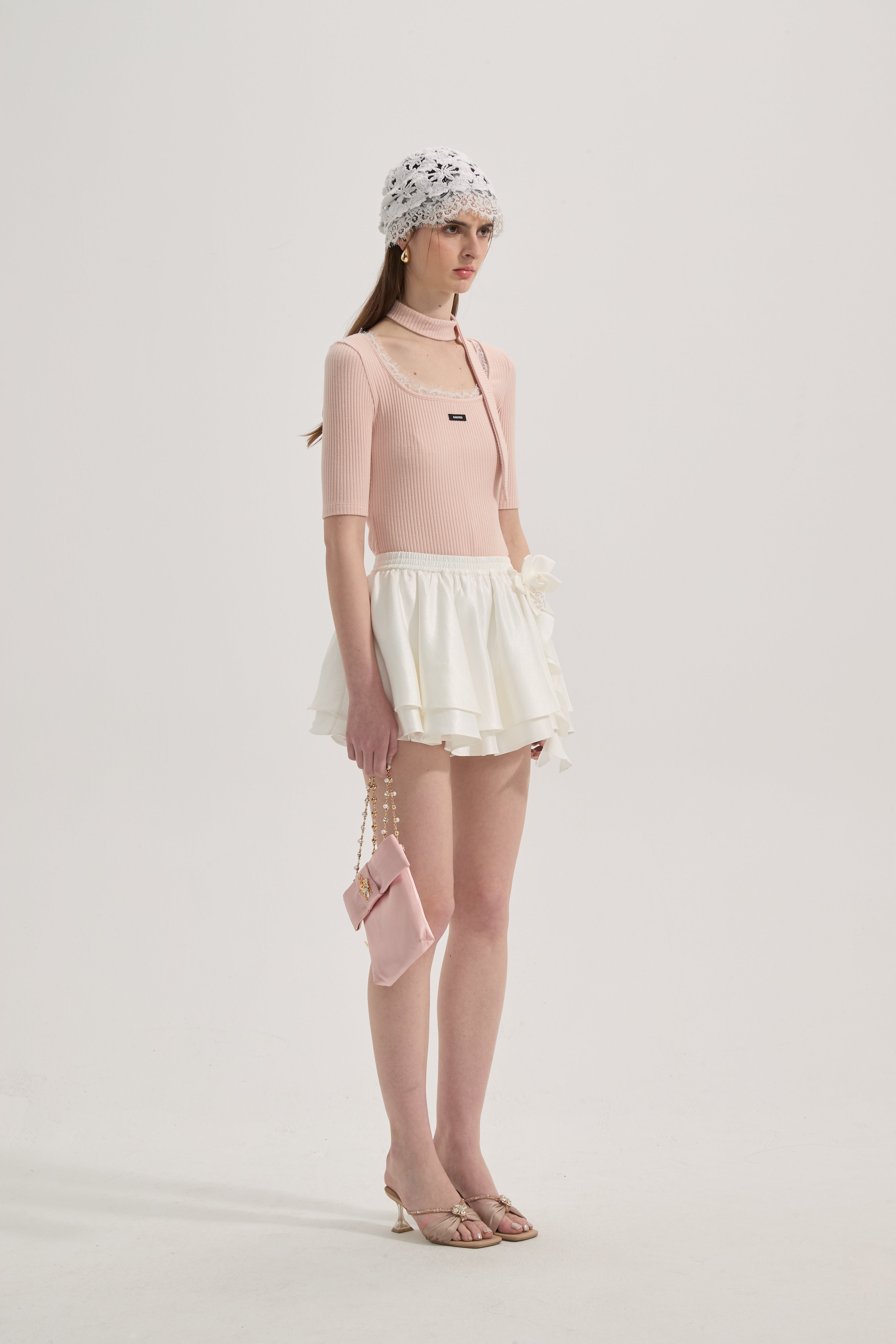 Pink Square-neck Trimmed Top