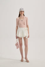 Pink Square-neck Trimmed Top