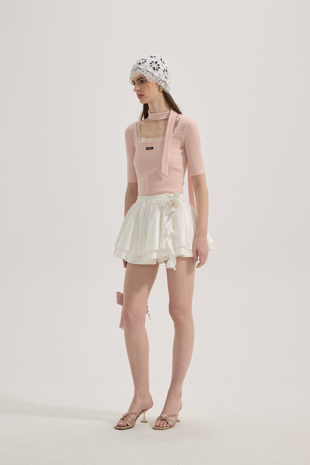 Pink Square-neck Trimmed Top