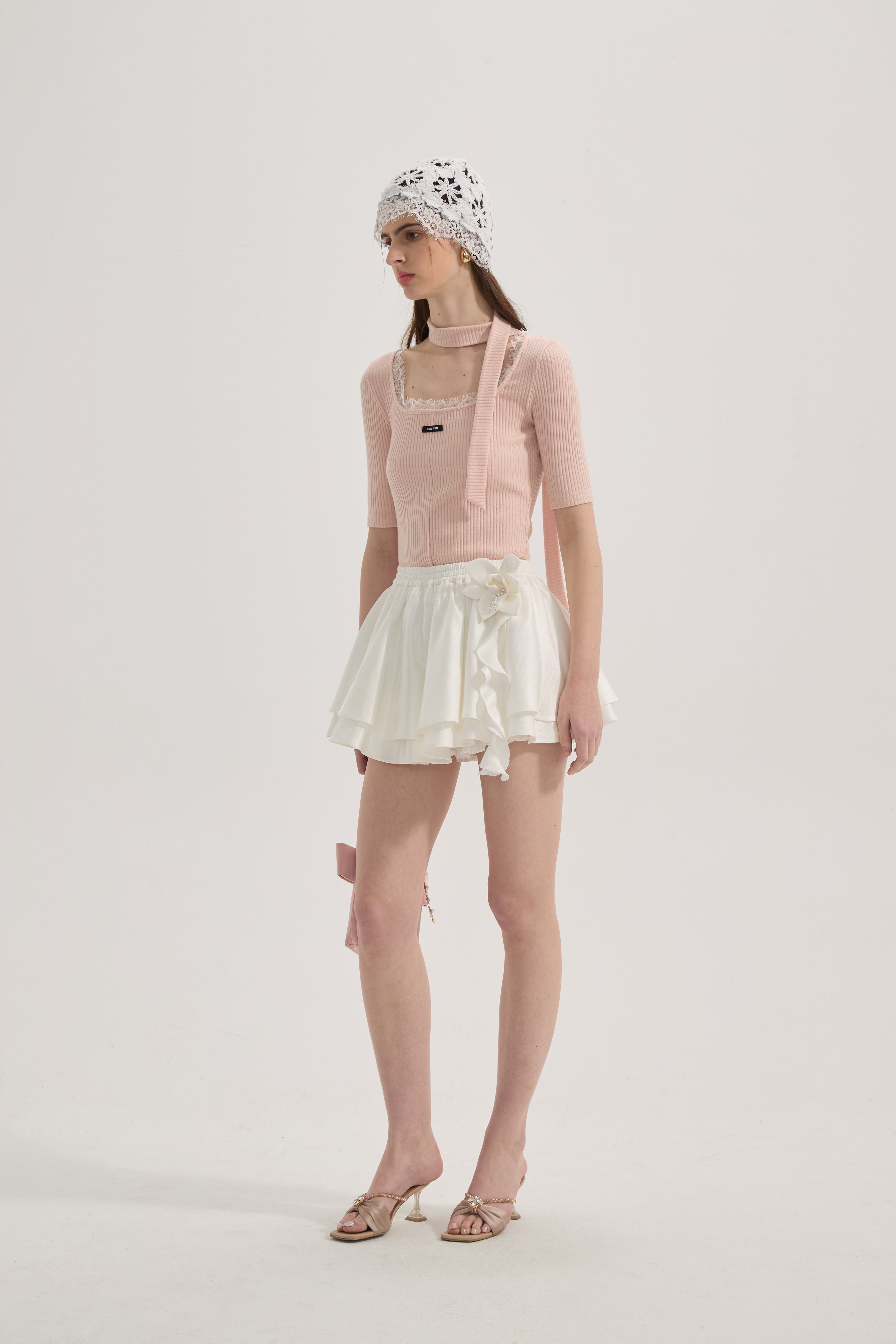Pink Square-neck Trimmed Top