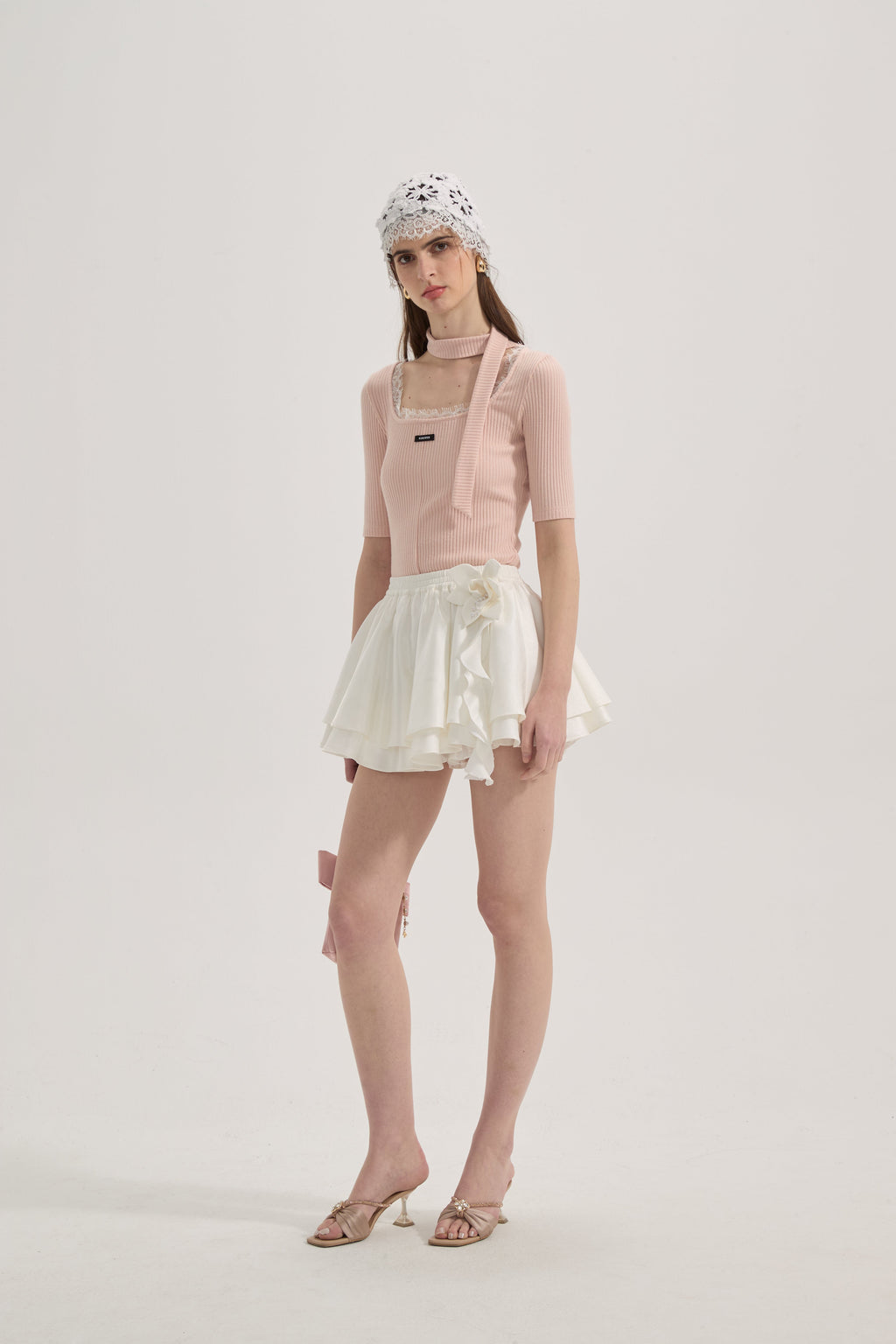 Pink Square-neck Trimmed Top