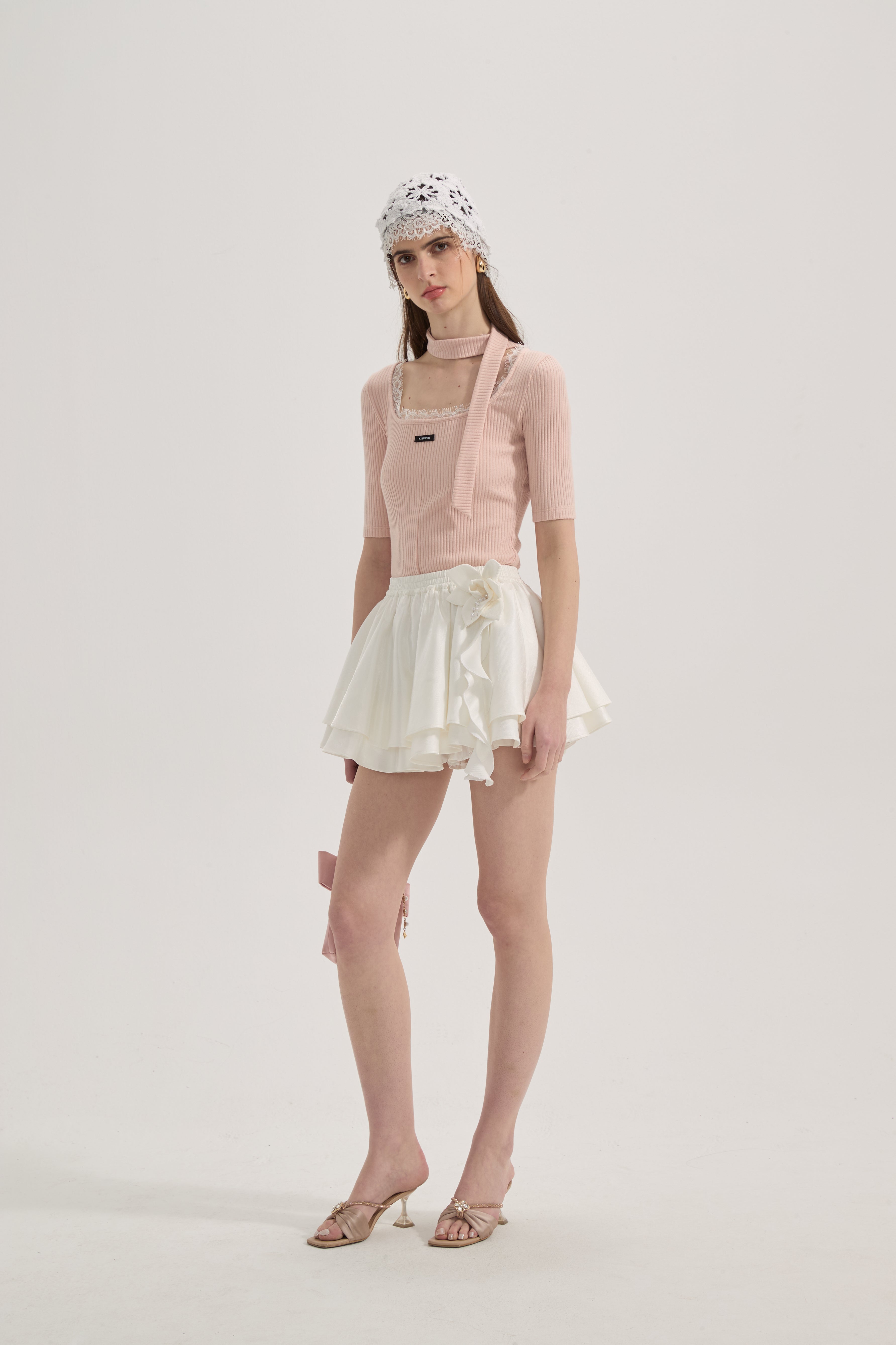 Pink Square-neck Trimmed Top