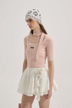 Pink Square-neck Trimmed Top