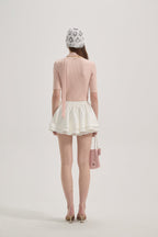 Pink Square-neck Trimmed Top