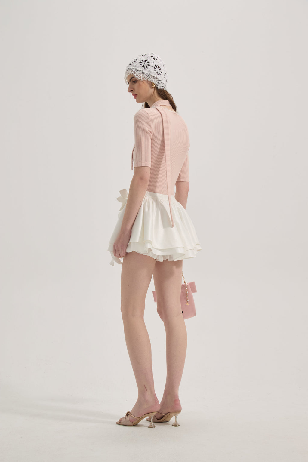 Pink Square-neck Trimmed Top