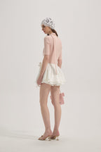 Pink Square-neck Trimmed Top