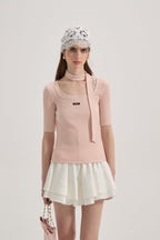 Pink Square-neck Trimmed Top