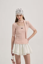 Pink Square-neck Trimmed Top