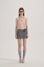 Pink Square-neck Trimmed Top