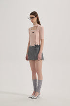 Pink Square-neck Trimmed Top