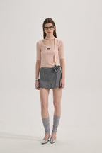 Pink Square-neck Trimmed Top