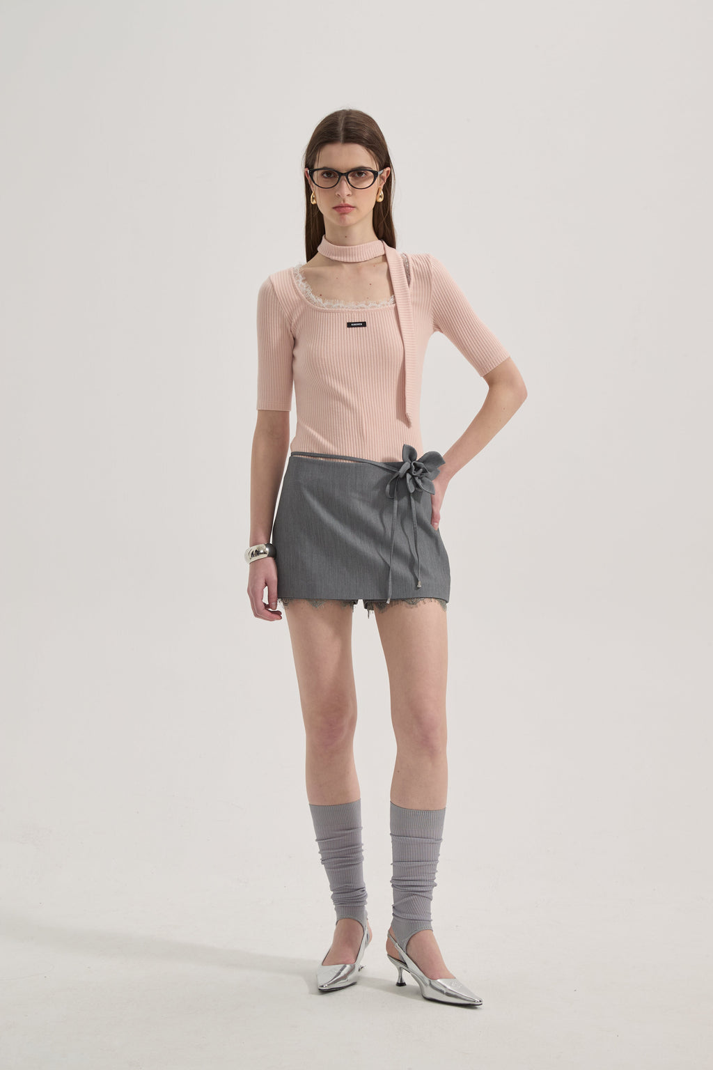 Pink Square-neck Trimmed Top