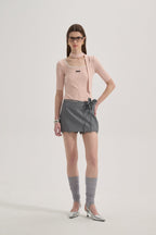 Pink Square-neck Trimmed Top