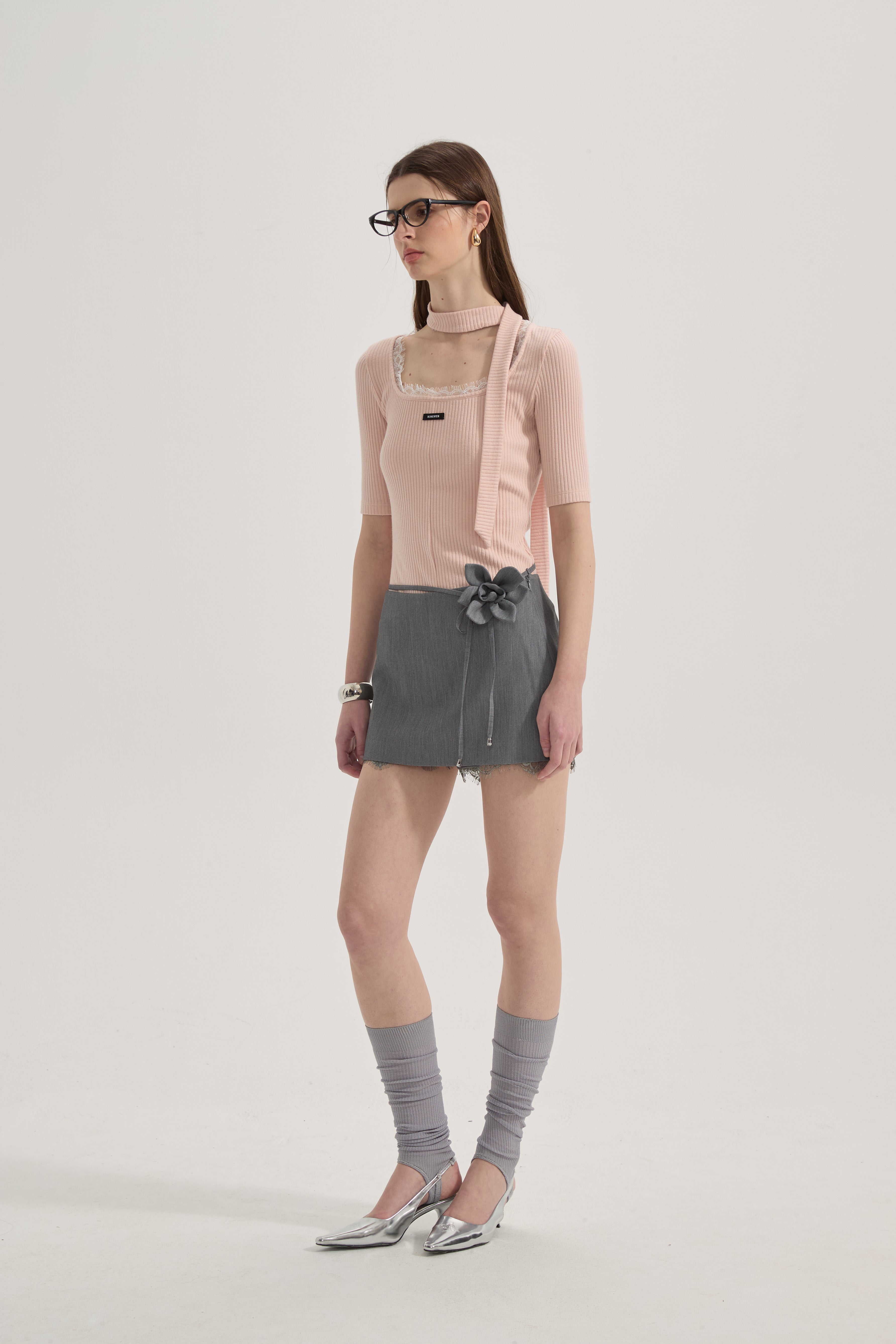 Pink Square-neck Trimmed Top