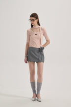 Pink Square-neck Trimmed Top