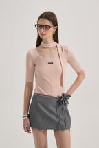 Pink Square-neck Trimmed Top