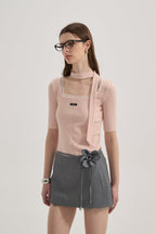 Pink Square-neck Trimmed Top