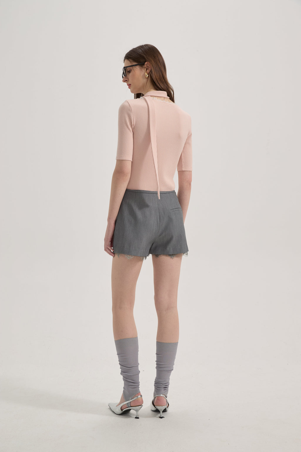 Pink Square-neck Trimmed Top