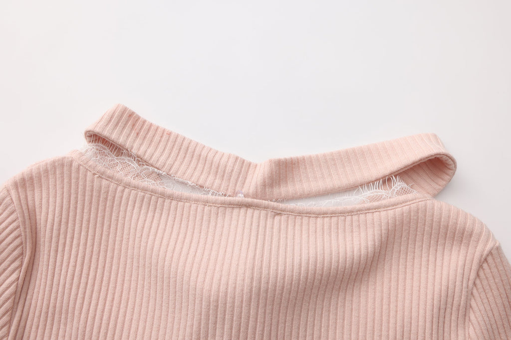 Pink Square-neck Trimmed Top
