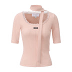 Pink Square-neck Trimmed Top