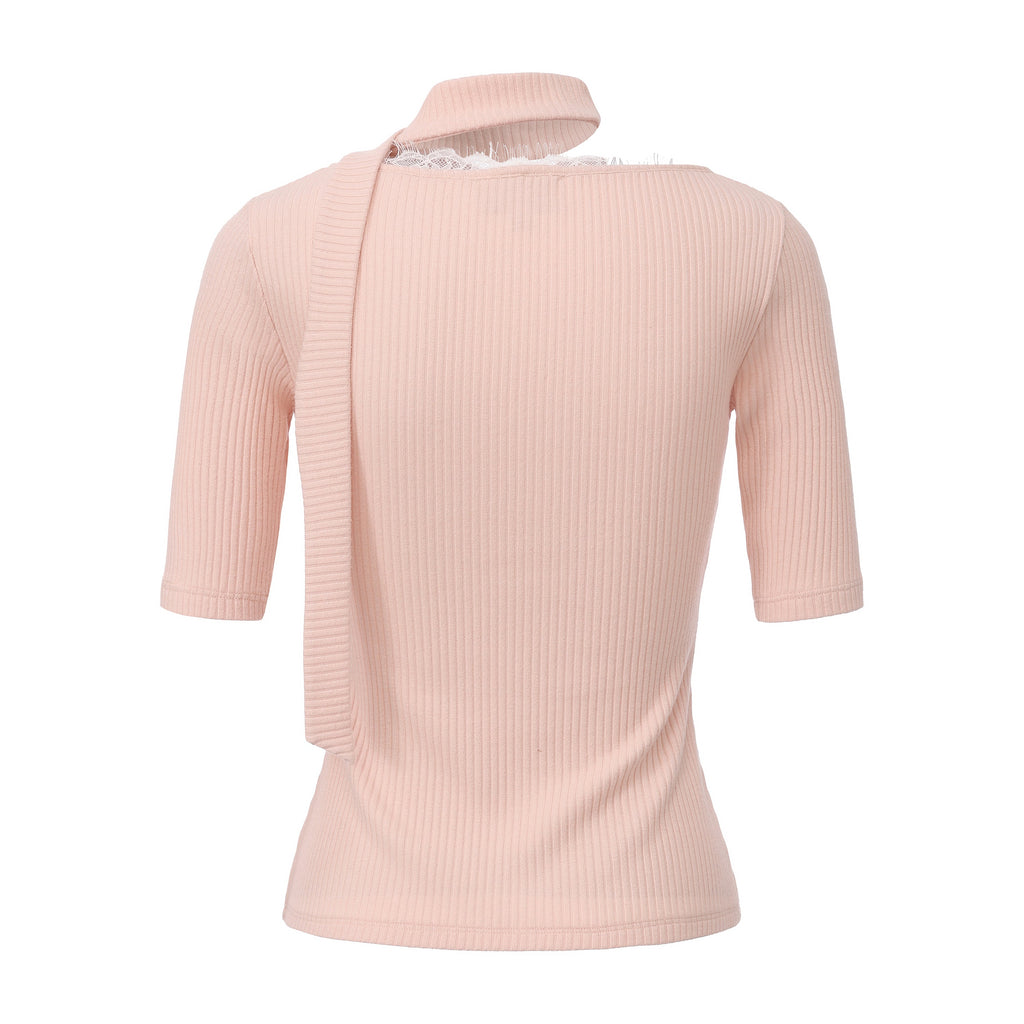 Pink Square-neck Trimmed Top
