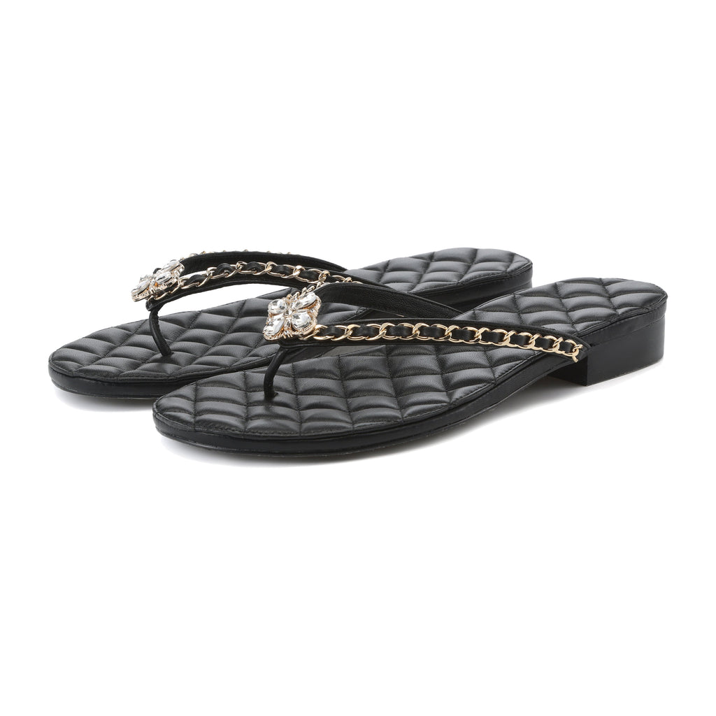 Black Diamond Buckle Chain Flip Flops