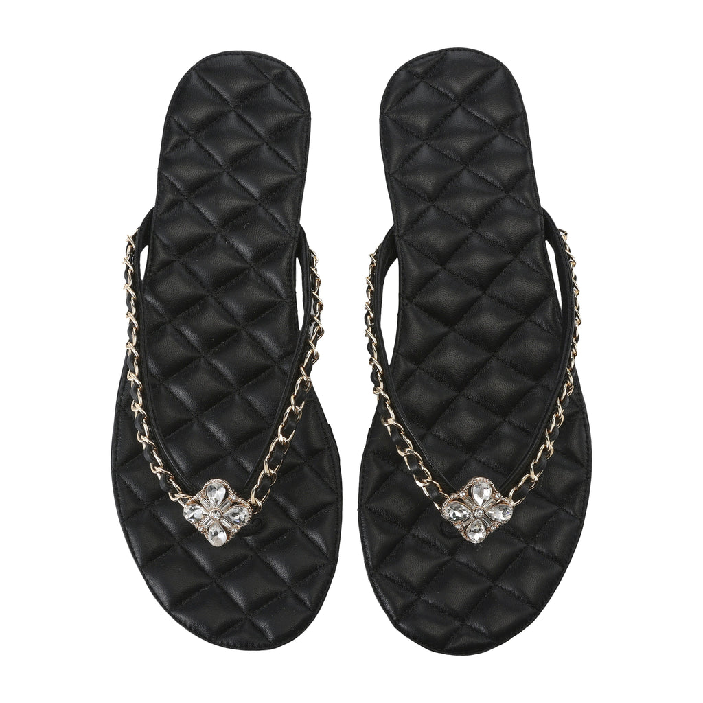 Black Diamond Buckle Chain Flip Flops