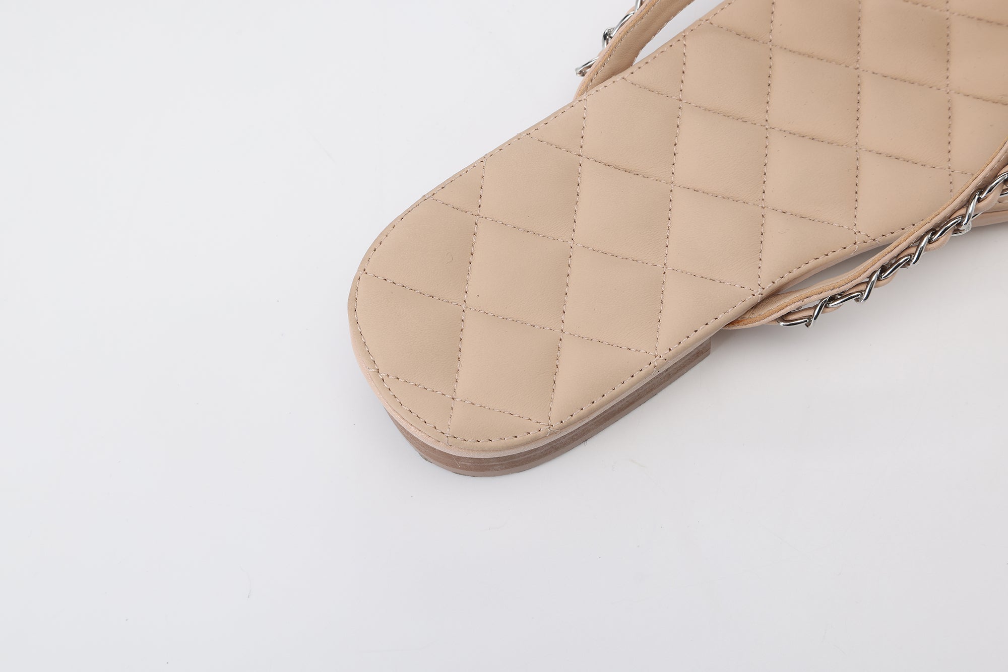 Nude Diamond Buckle Chain Flip Flops