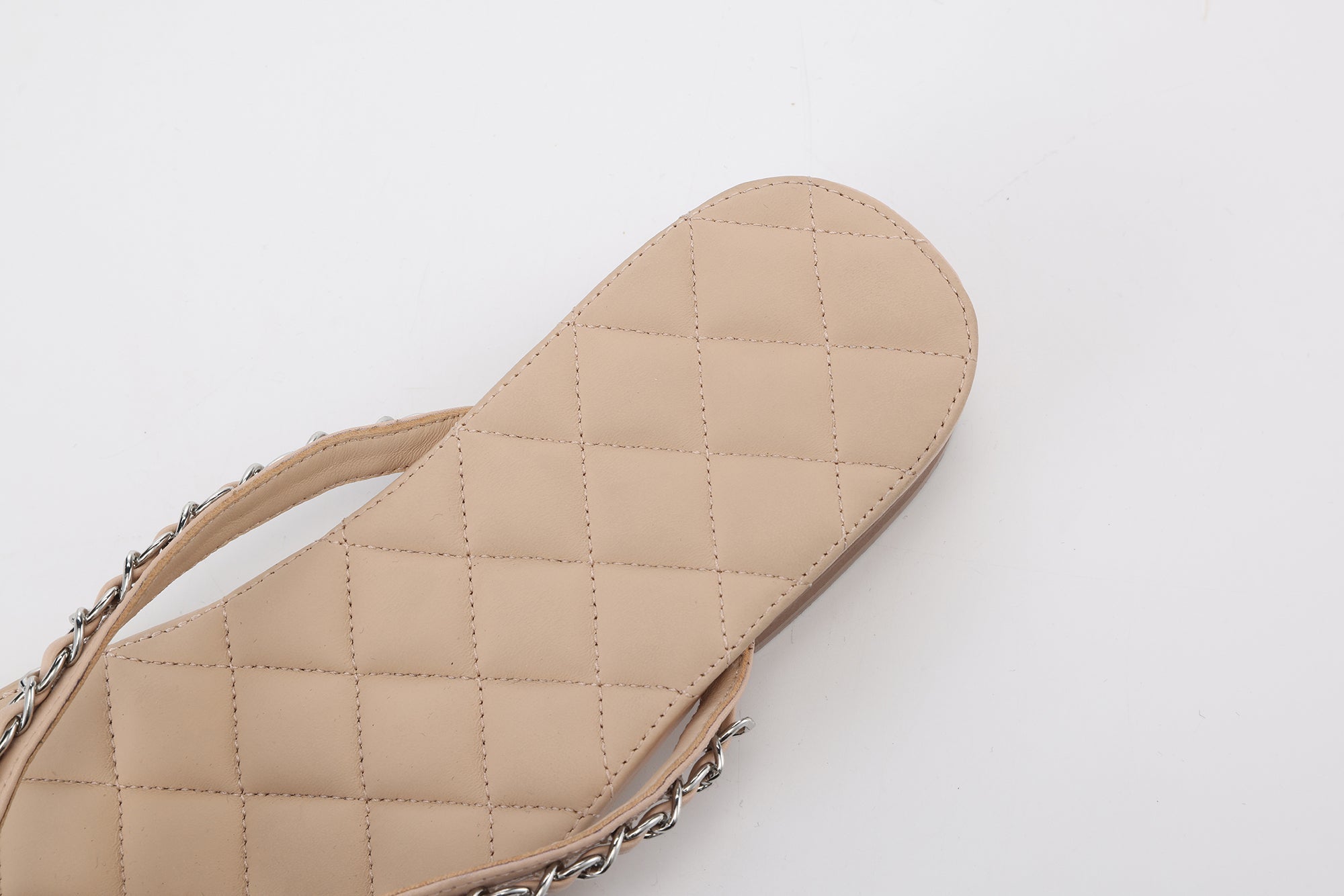 Nude Diamond Buckle Chain Flip Flops