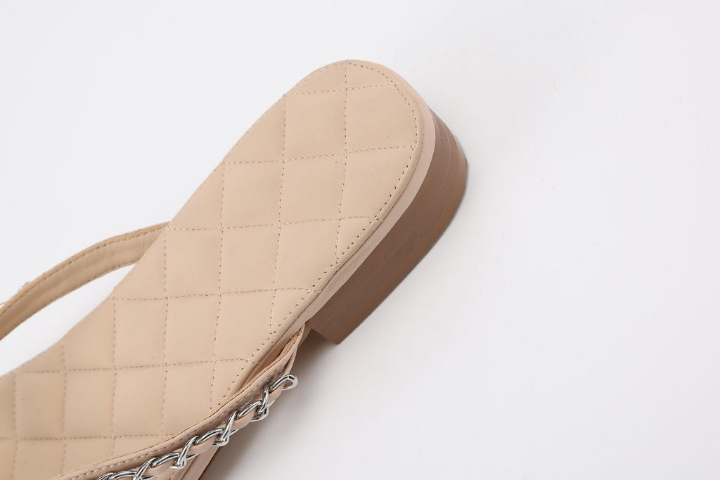 Nude Diamond Buckle Chain Flip Flops