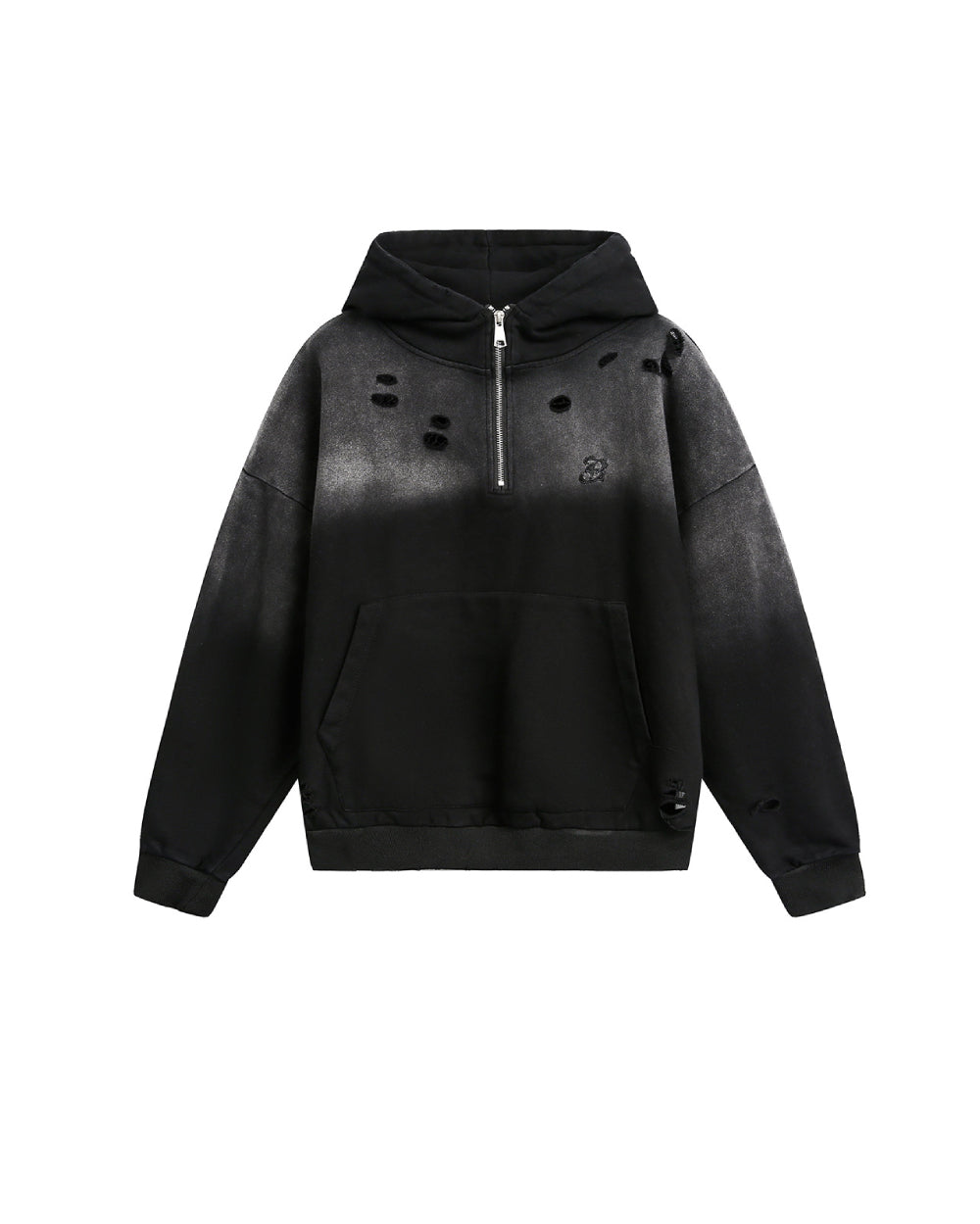 B Ripped Semi Zip-Up Hoodie