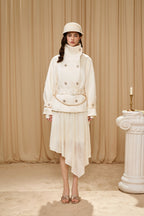 White Stand Collar Double-Breasted Chain Trench Coat
