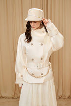 White Stand Collar Double-Breasted Chain Trench Coat