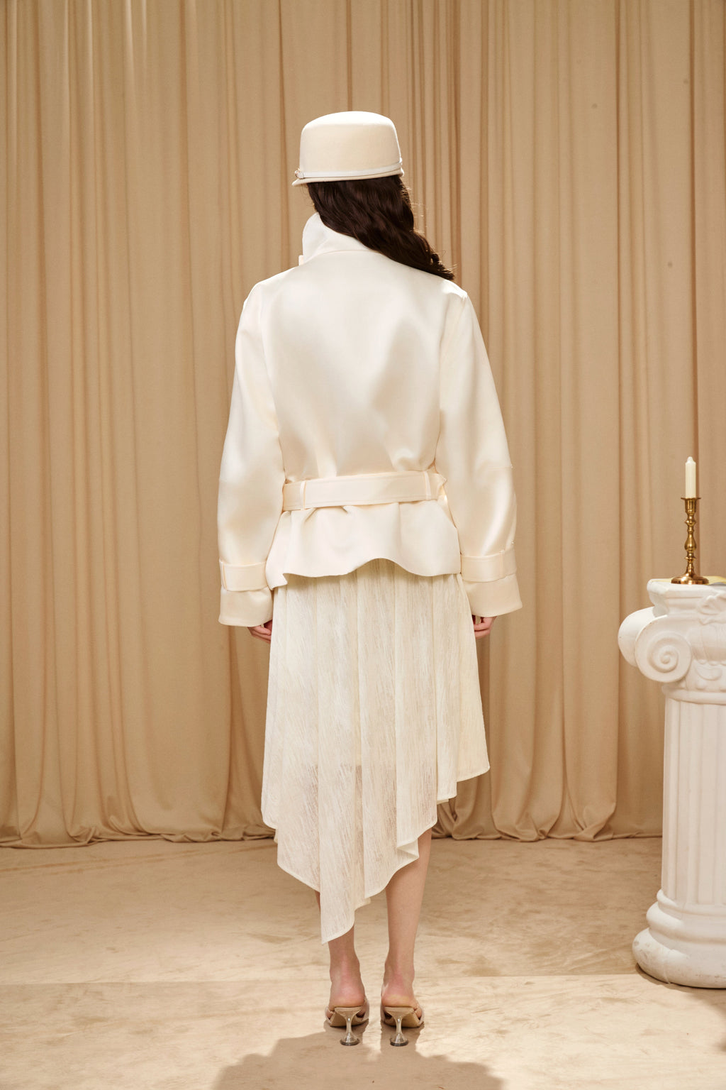 White Stand Collar Double-Breasted Chain Trench Coat