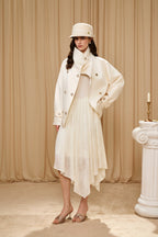 White Stand Collar Double-Breasted Chain Trench Coat