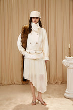 White Stand Collar Double-Breasted Chain Trench Coat