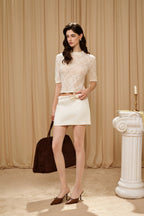 White A-Line Skirt with Beaded