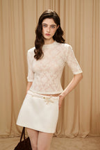 White A-Line Skirt with Beaded