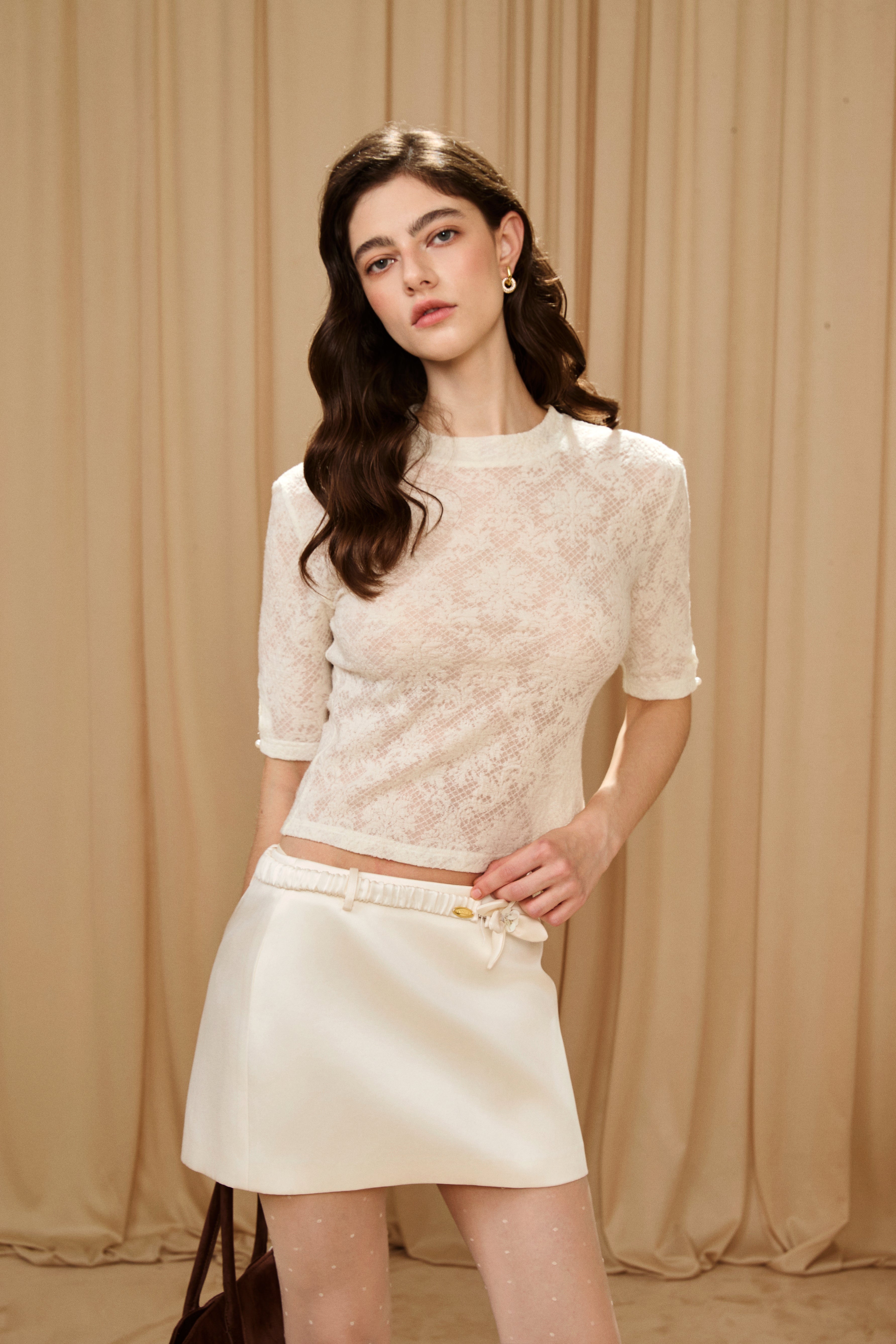 Beige Lace Mid-Neck Layering Top