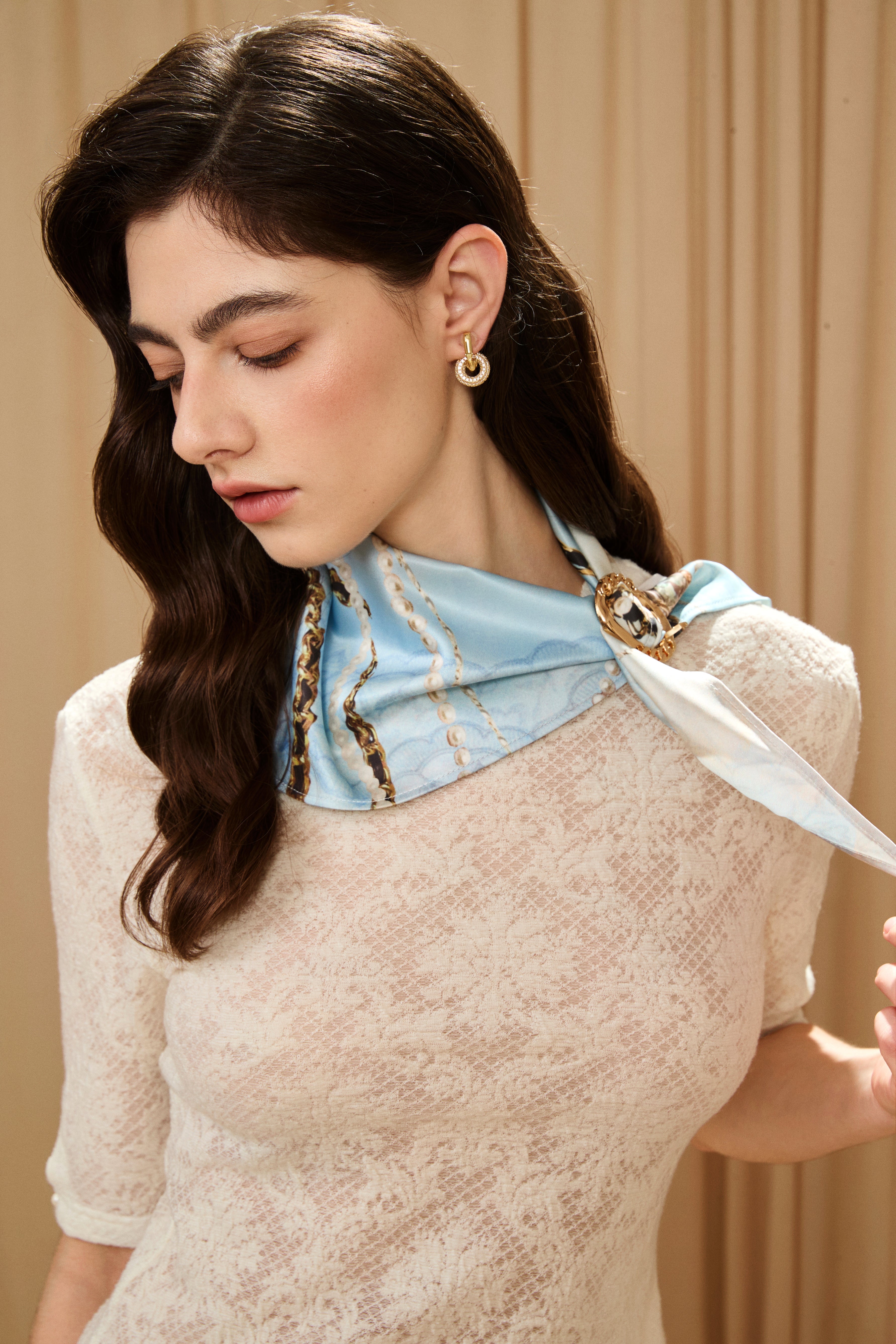Beige Lace Mid-Neck Layering Top
