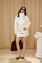 White Stand Collar Double-Breasted Chain Trench Coat