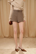 Warm Grey Wide Belt Shorts