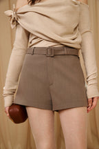 Warm Grey Wide Belt Shorts