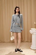 Grey Bow Spliced Chain Cardigan/ Skirt