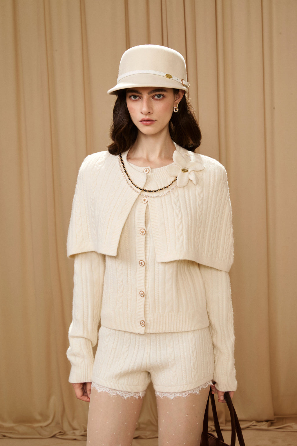 White Iris Pearl Knit Cape Cardigan / Pants
