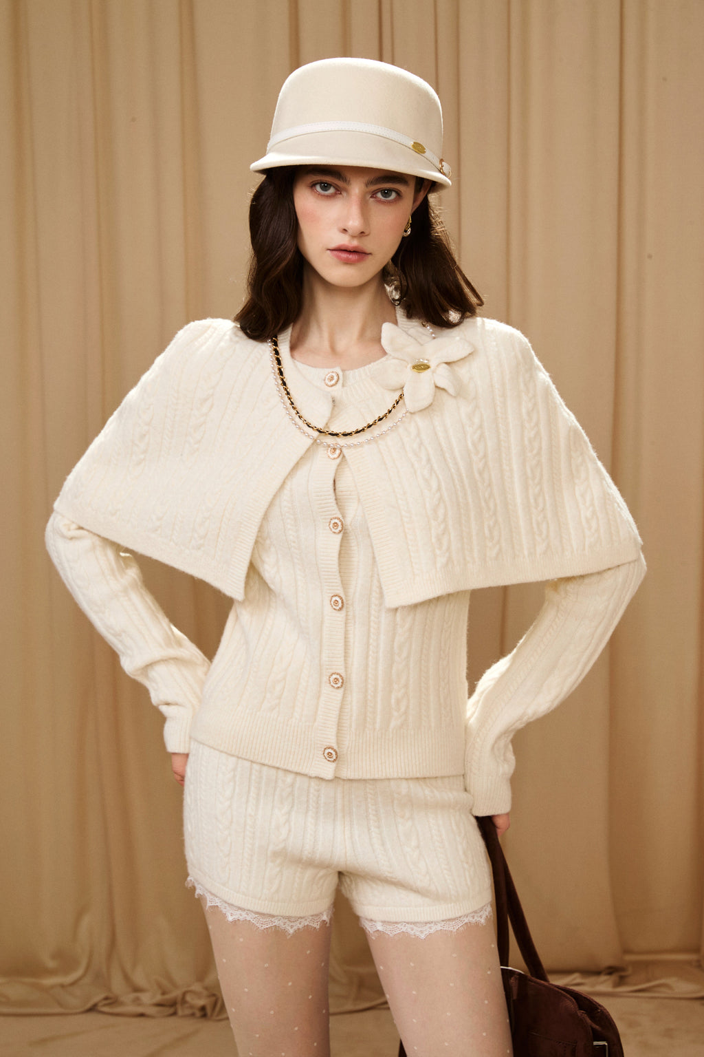 White Iris Pearl Knit Cape Cardigan / Pants