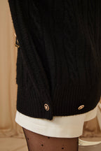 Black Oversized Knit Chain Detail Gold Button Cardigan Coat