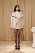 Light Grey Stand Collar Double-Breasted Chain Trench Coat