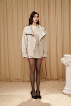 Light Grey Stand Collar Double-Breasted Chain Trench Coat